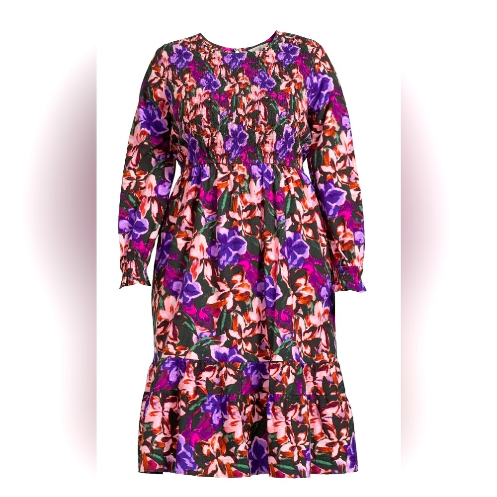 NWT Terra & Sky Women's Plus Size Tiered Peasant Midi Dress Sizes 0x, 2x